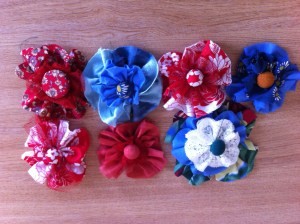 Covered buttons and vintage flowers from unwanted clothes